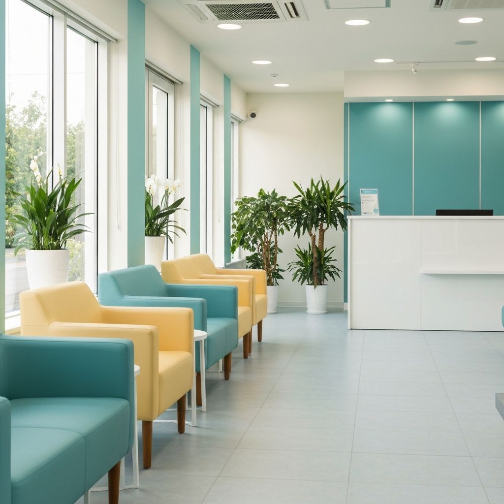 Comfortable and welcoming waiting room at Brookfield Surgery — modern, clean, with natural light